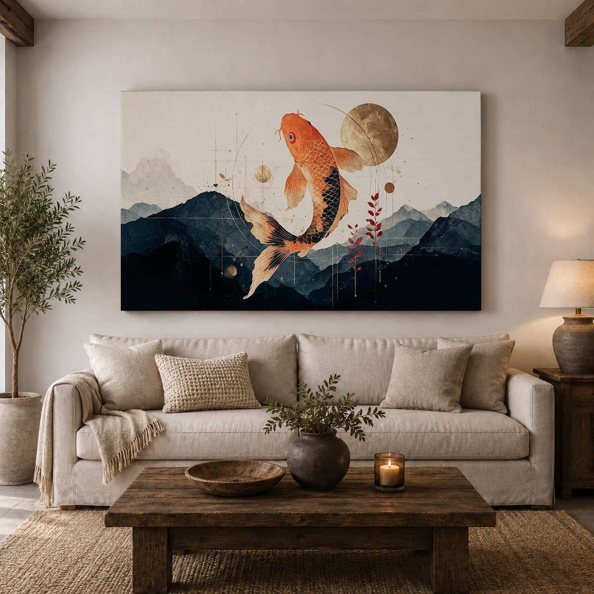 Golden Koi – Japanese Mountain Serenity