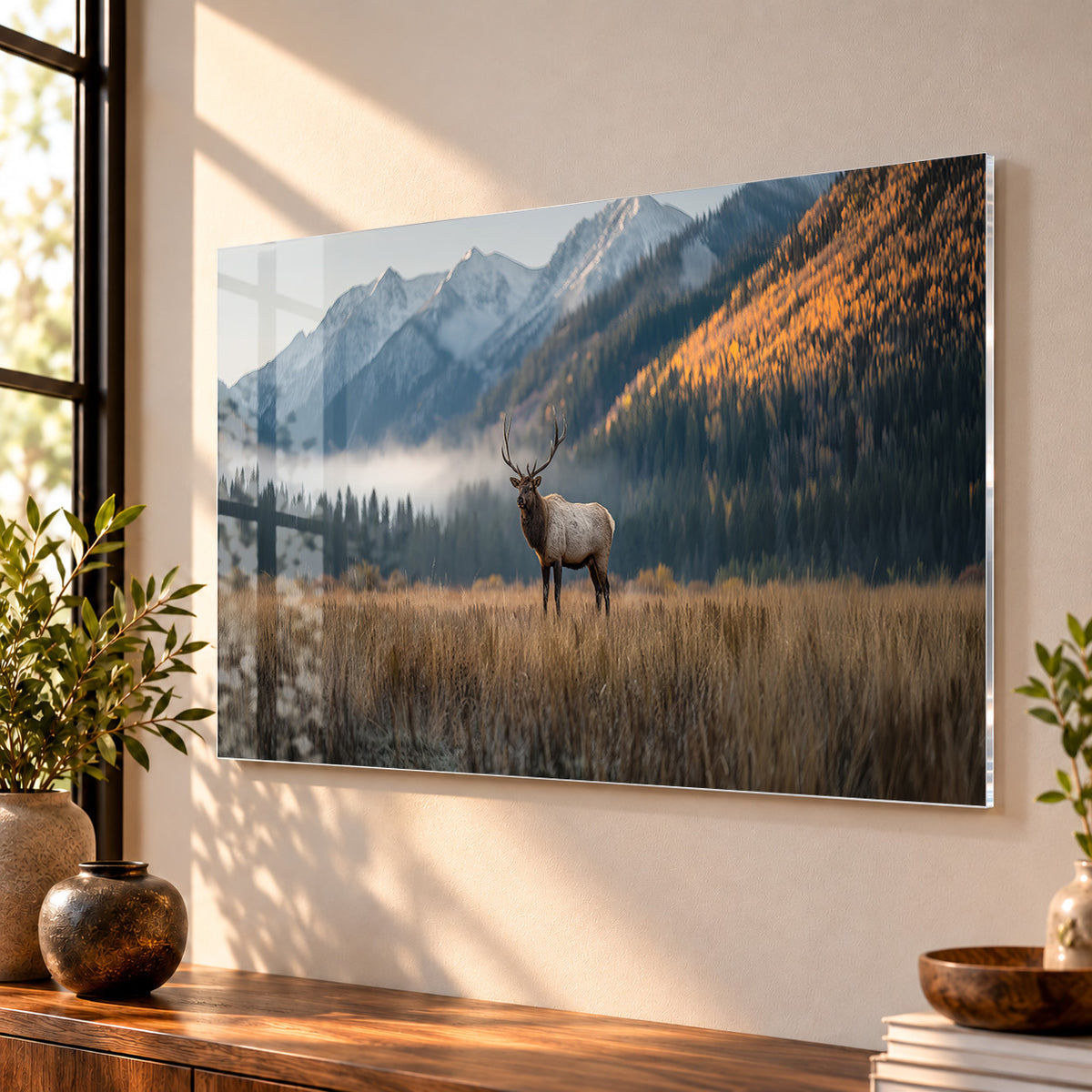 Majestic Bull Elk in an Autumn Mountain Valley - Premium Gallery Acrylic