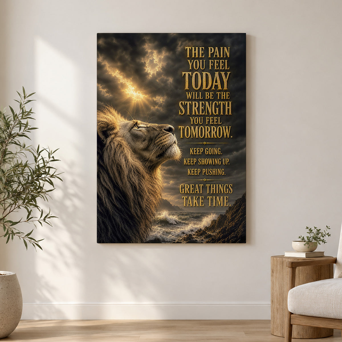 The Strength of Tomorrow – Motivational Lion Canvas Wall Art