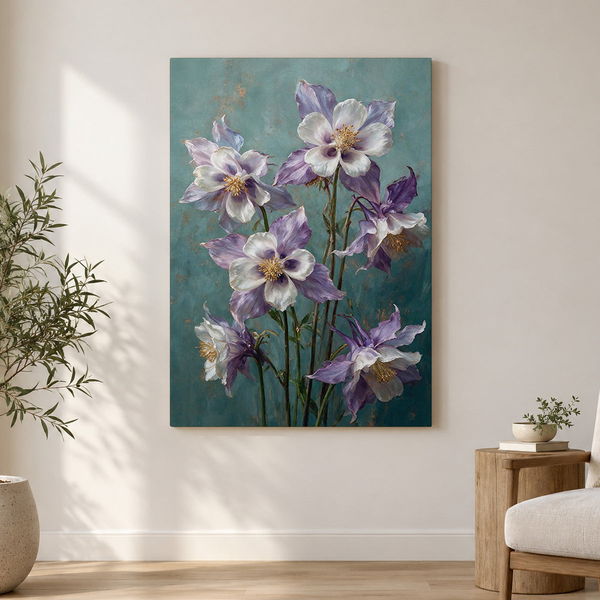 Columbines in Lavender and Ivory