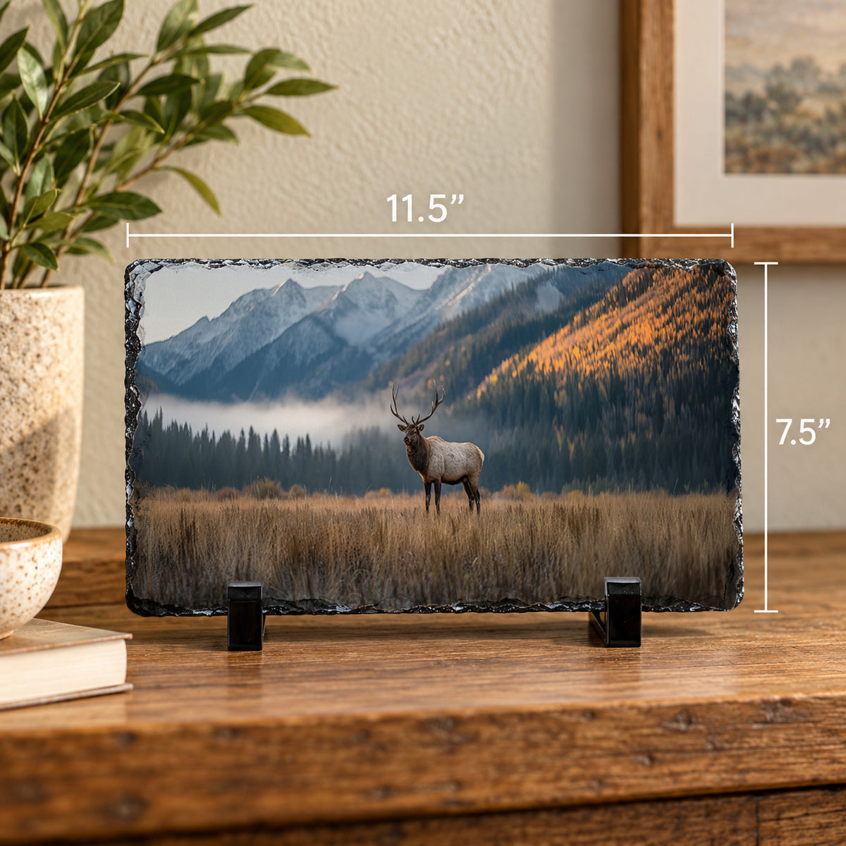 Majestic Bull Elk in an Autumn Mountain Valley - Stone Print