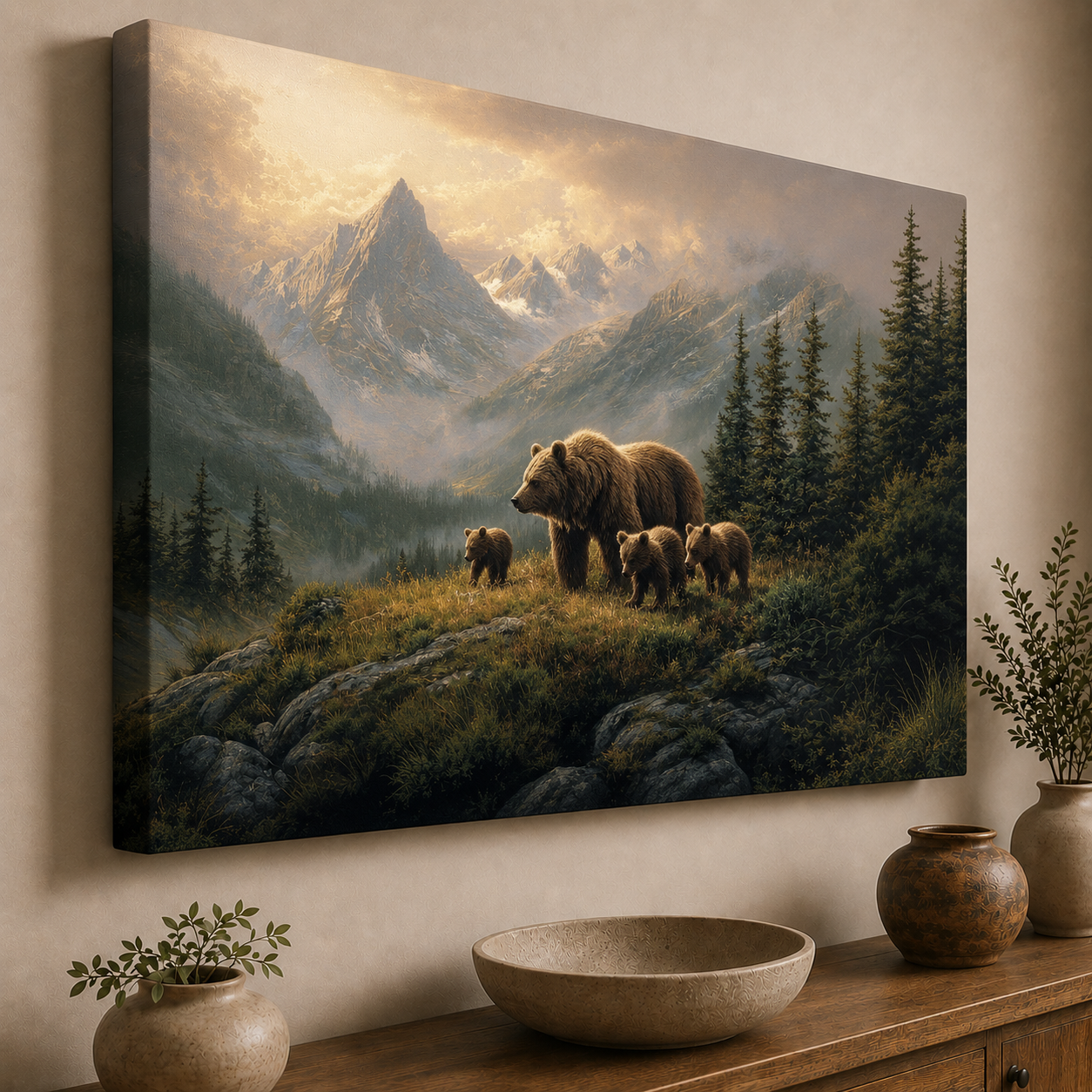 Momma and her 3 Cubs Canva Art