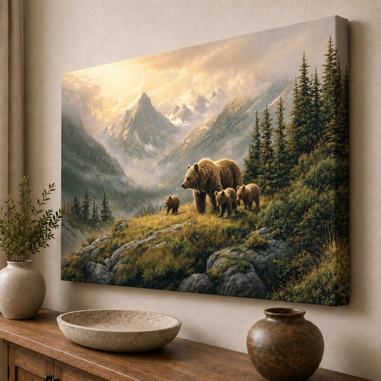 Momma and her 3 Cubs Canva Art