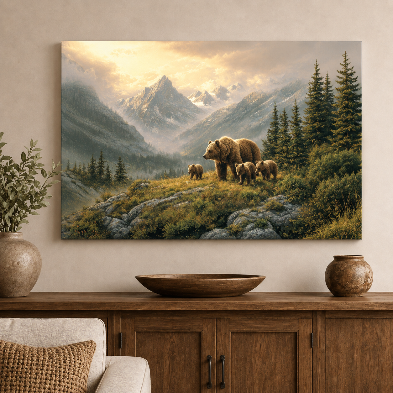 Momma and her 3 Cubs Canva Art