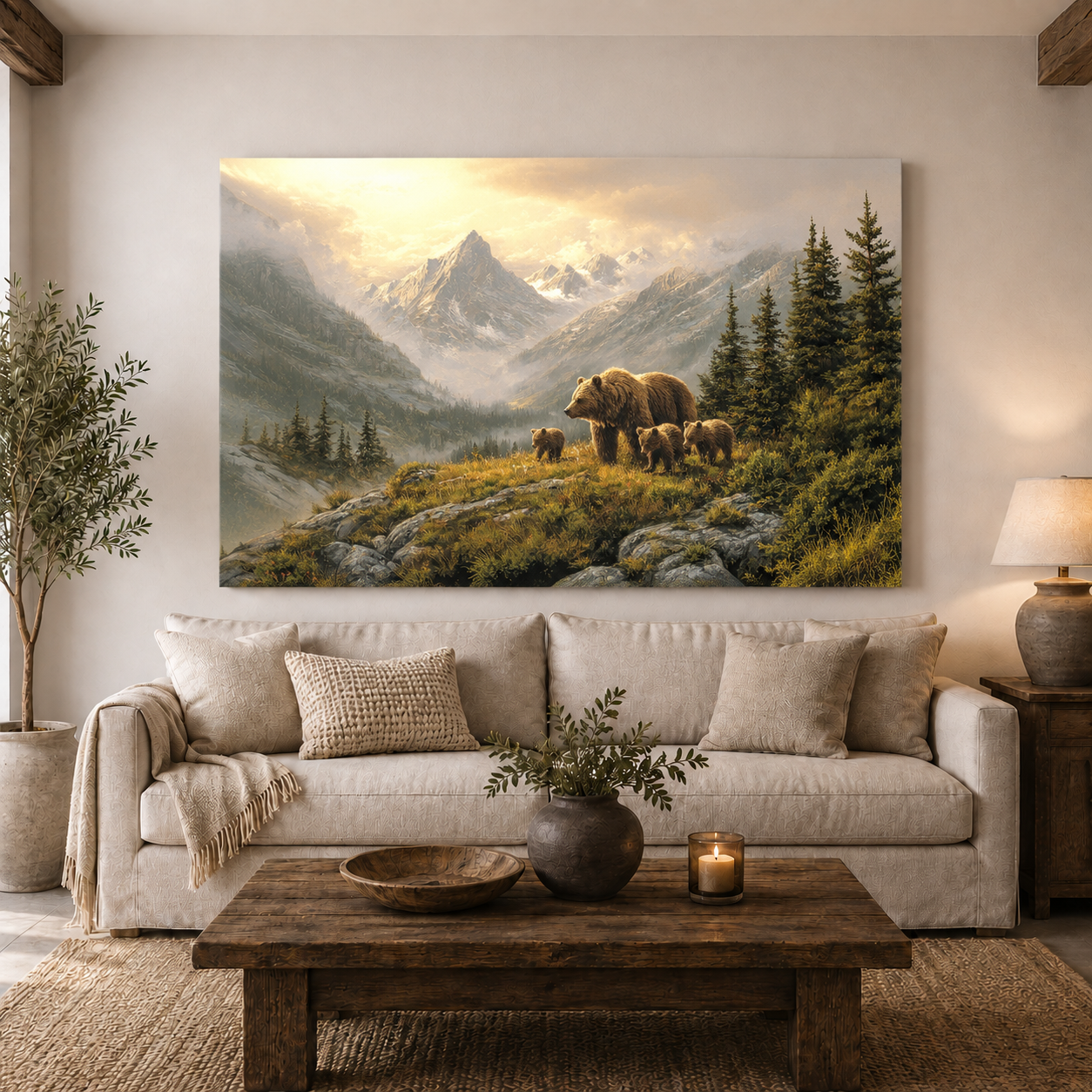 Momma and her 3 Cubs Canva Art