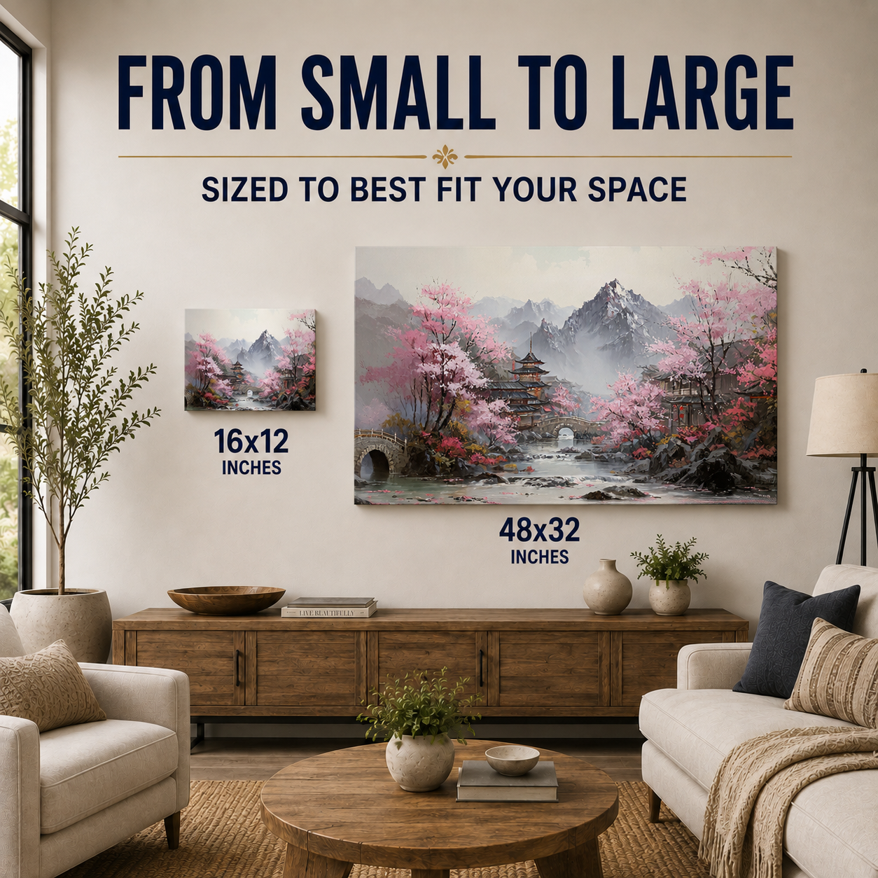 Cherry Blossom Serene Village Scape