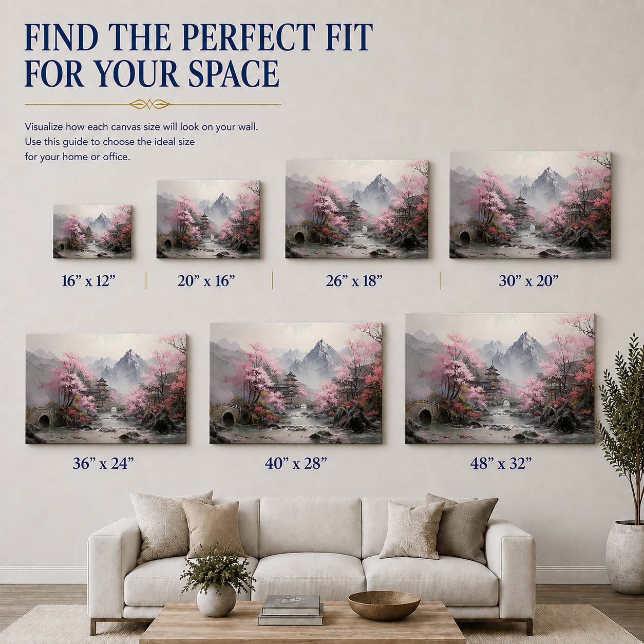 Cherry Blossom Serene Village Scape
