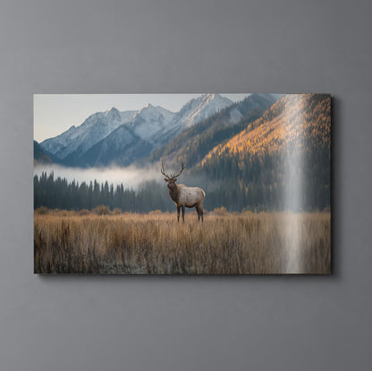 Majestic Bull Elk in an Autumn Mountain Valley - Metal Print