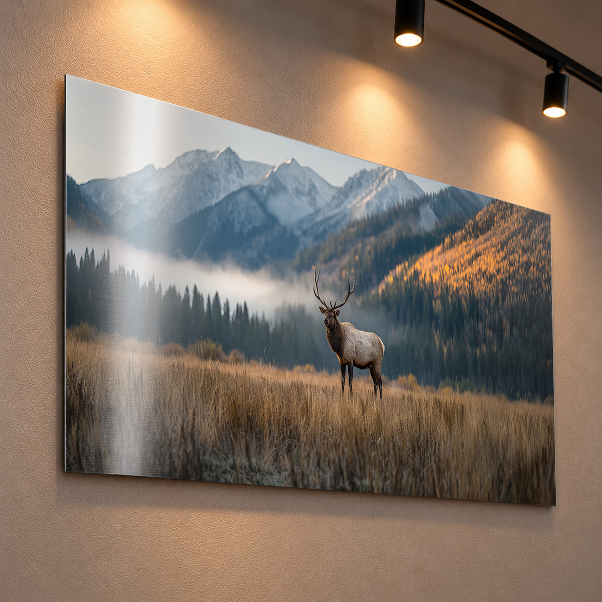 Majestic Bull Elk in an Autumn Mountain Valley - Metal Print