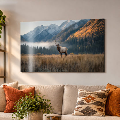Majestic Bull Elk in an Autumn Mountain Valley - Metal Print