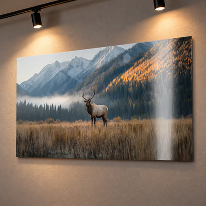 Majestic Bull Elk in an Autumn Mountain Valley - Metal Print