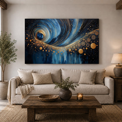 Celestial Gold – Blue and Gold Abstract Art