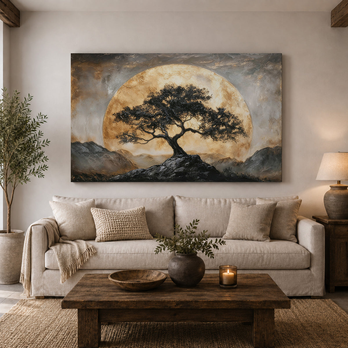 Golden Moon Over the Ancient Tree