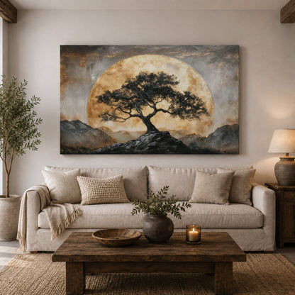 Golden Moon Over the Ancient Tree