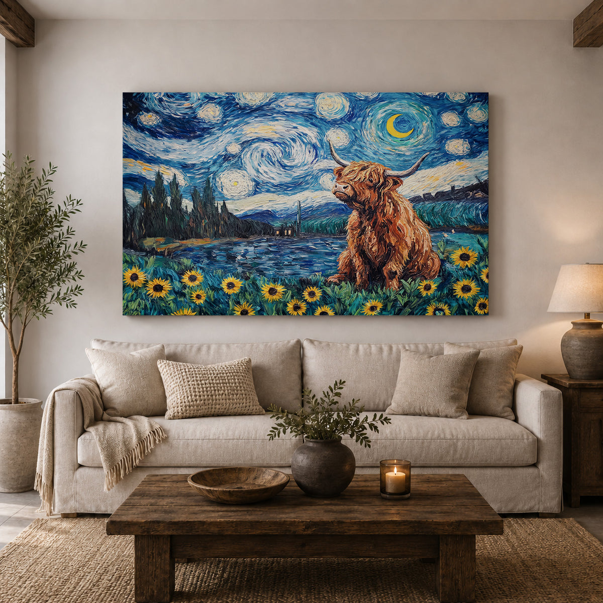 Starry Night Highland Cow
