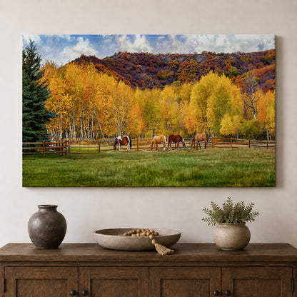 Autumn Horses in the Golden Aspens