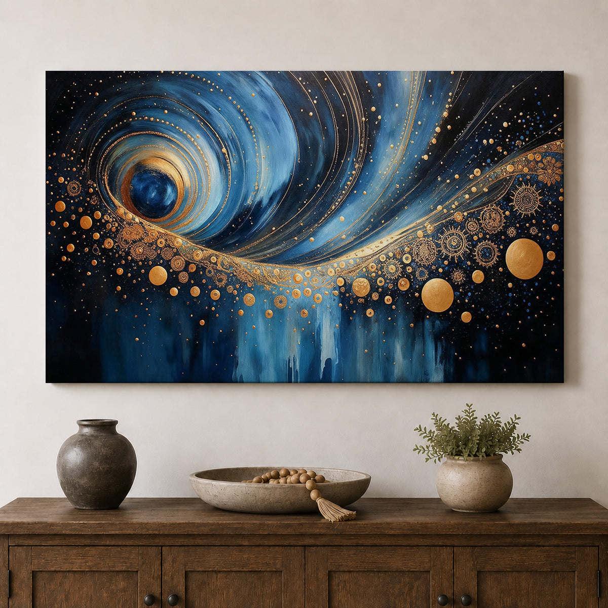 Celestial Gold – Blue and Gold Abstract Art