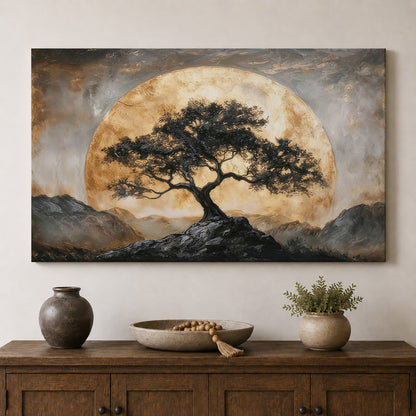 Golden Moon Over the Ancient Tree