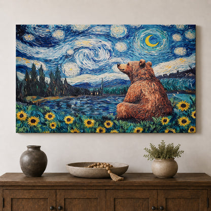 Starry Night Bear Among the Sunflowers