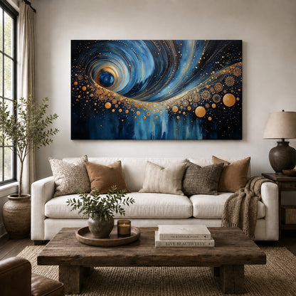Celestial Gold – Blue and Gold Abstract Art