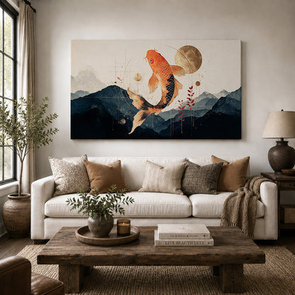 Golden Koi – Japanese Mountain Serenity