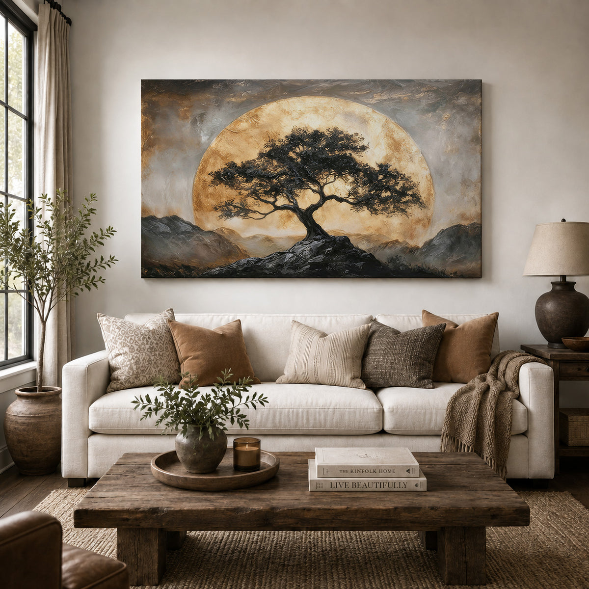 Golden Moon Over the Ancient Tree
