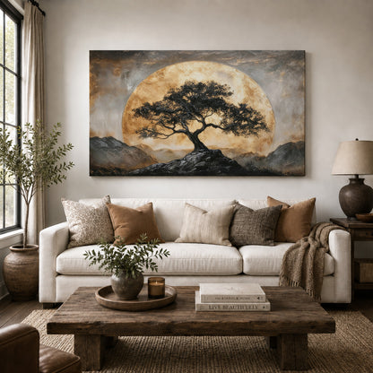 Golden Moon Over the Ancient Tree