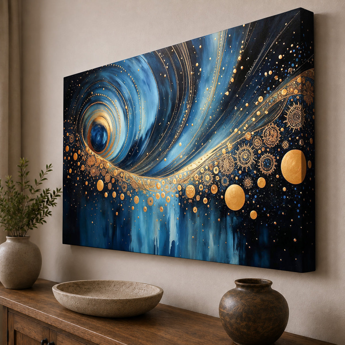 Celestial Gold – Blue and Gold Abstract Art