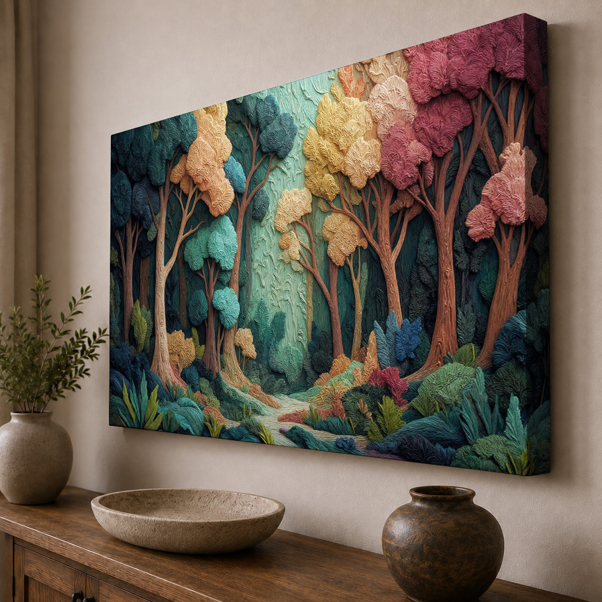 Enchanted Woodland – Colorful Textured Forest Art