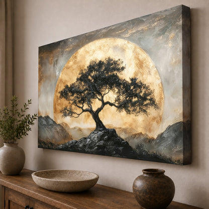 Golden Moon Over the Ancient Tree