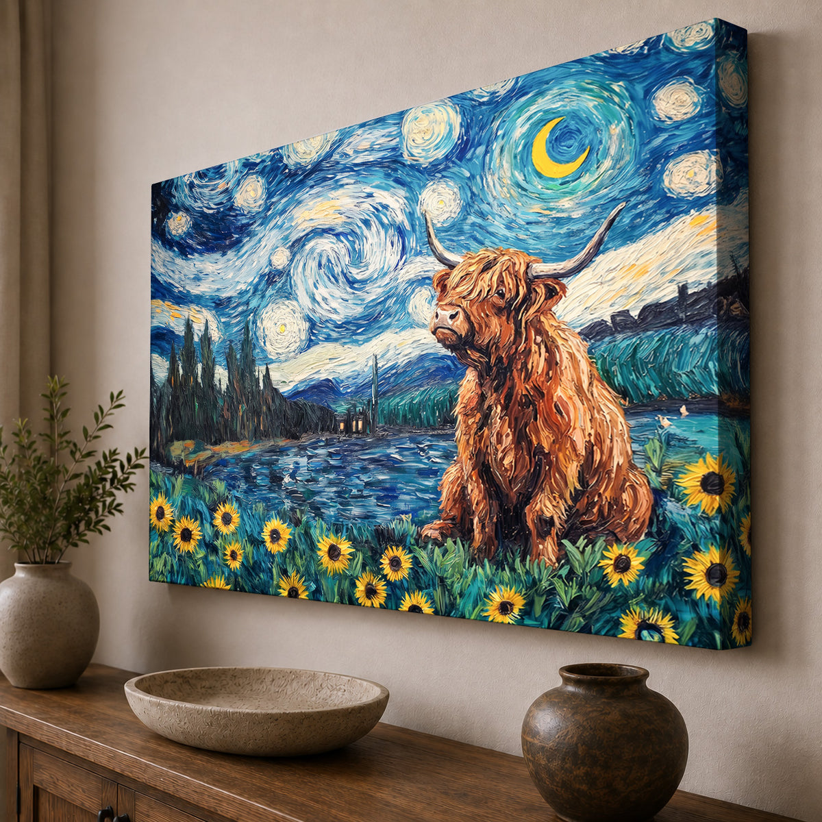 Starry Night Highland Cow