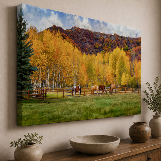 Autumn Horses in the Golden Aspens