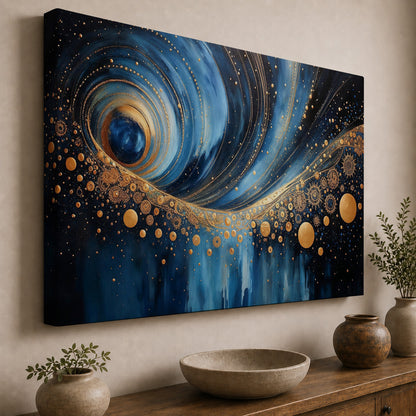 Celestial Gold – Blue and Gold Abstract Art
