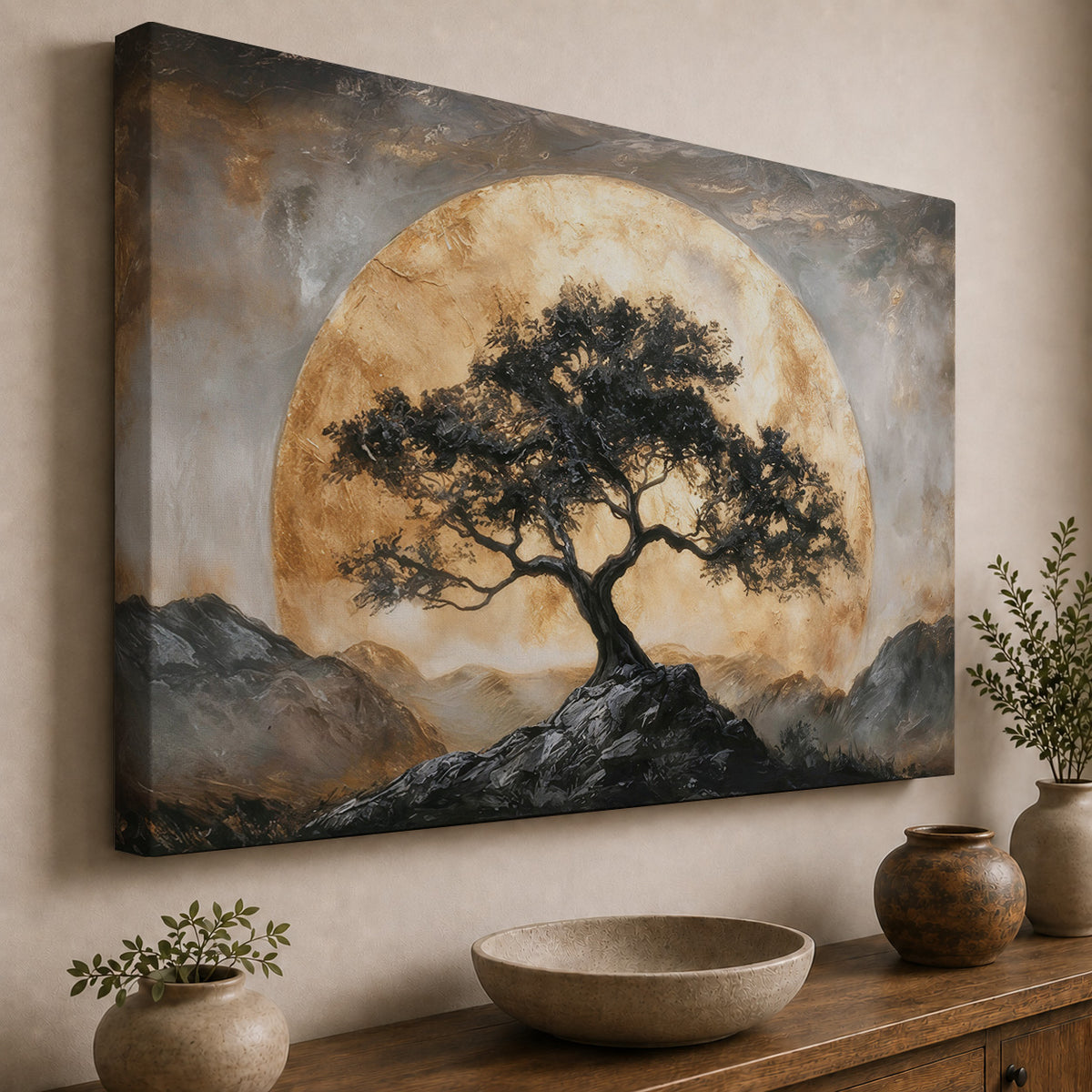 Golden Moon Over the Ancient Tree