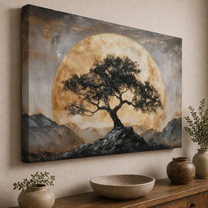 Golden Moon Over the Ancient Tree