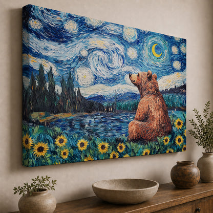 Starry Night Bear Among the Sunflowers