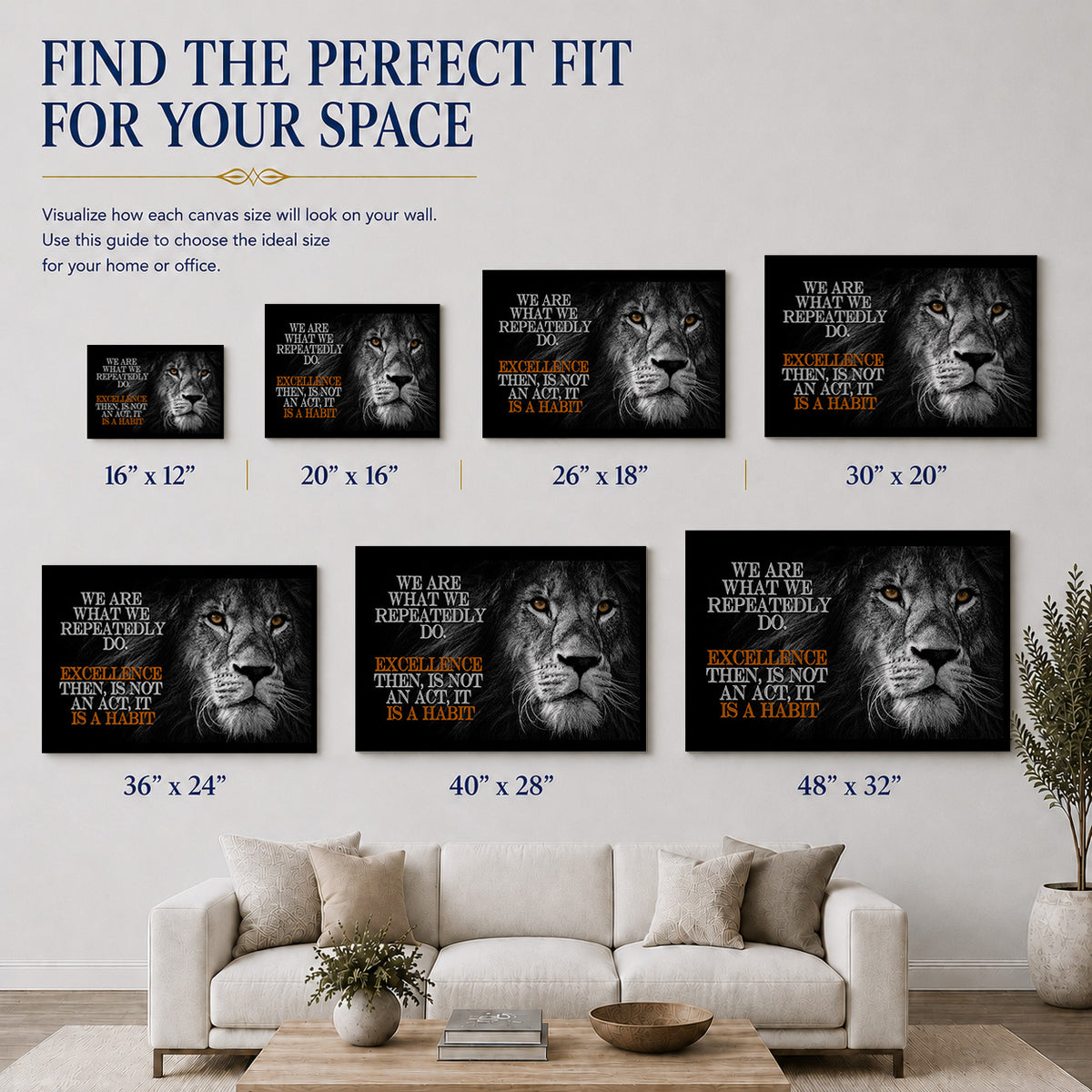 Excellence Is a Habit — Aristotle-Inspired Lion Motivational Canvas