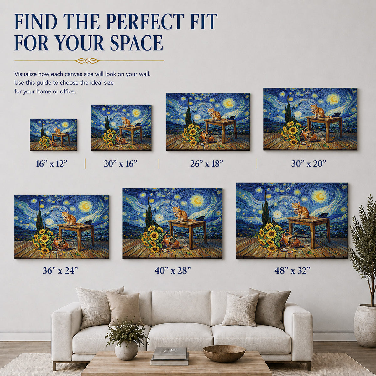Starry Night Cat and Sunflowers