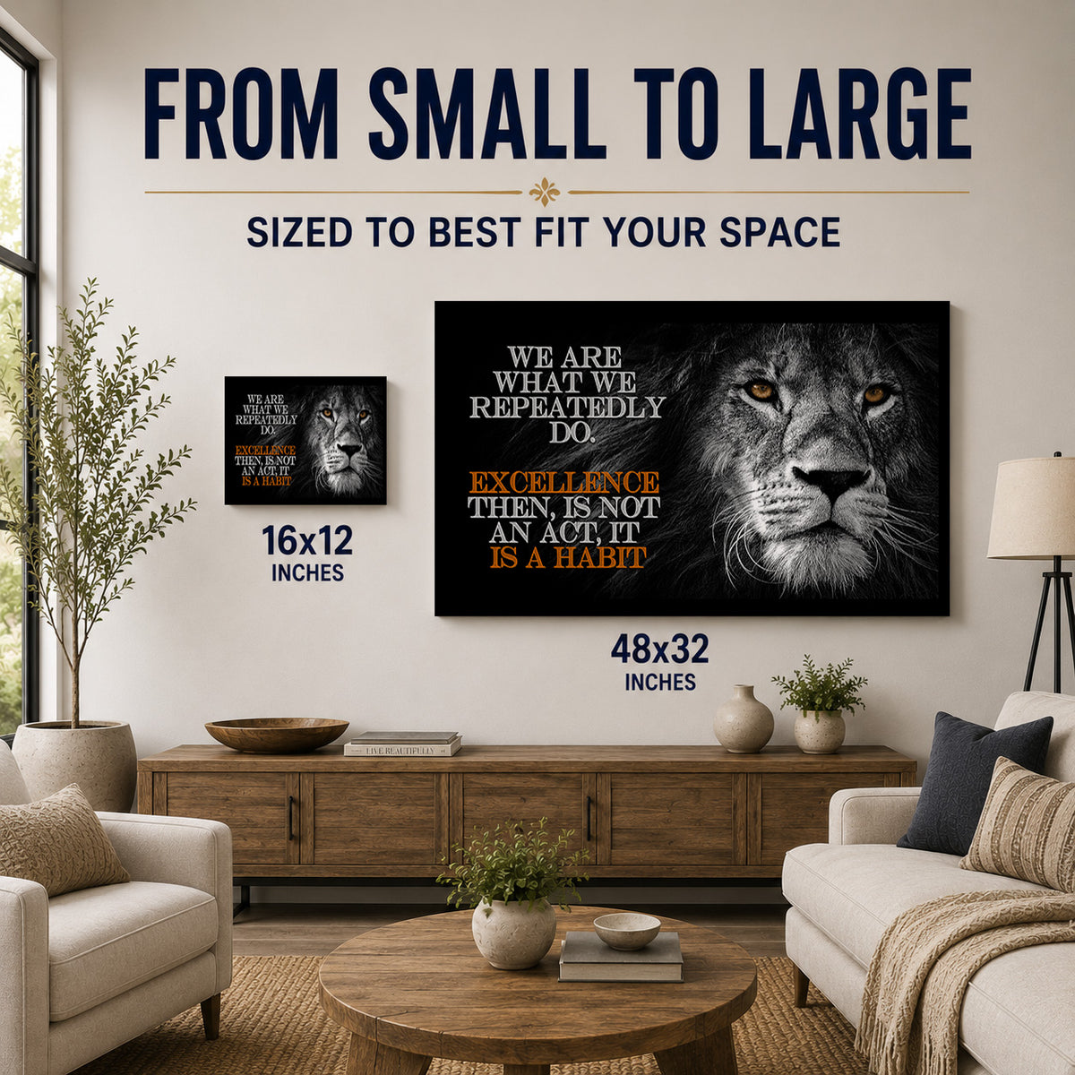 Excellence Is a Habit — Aristotle-Inspired Lion Motivational Canvas