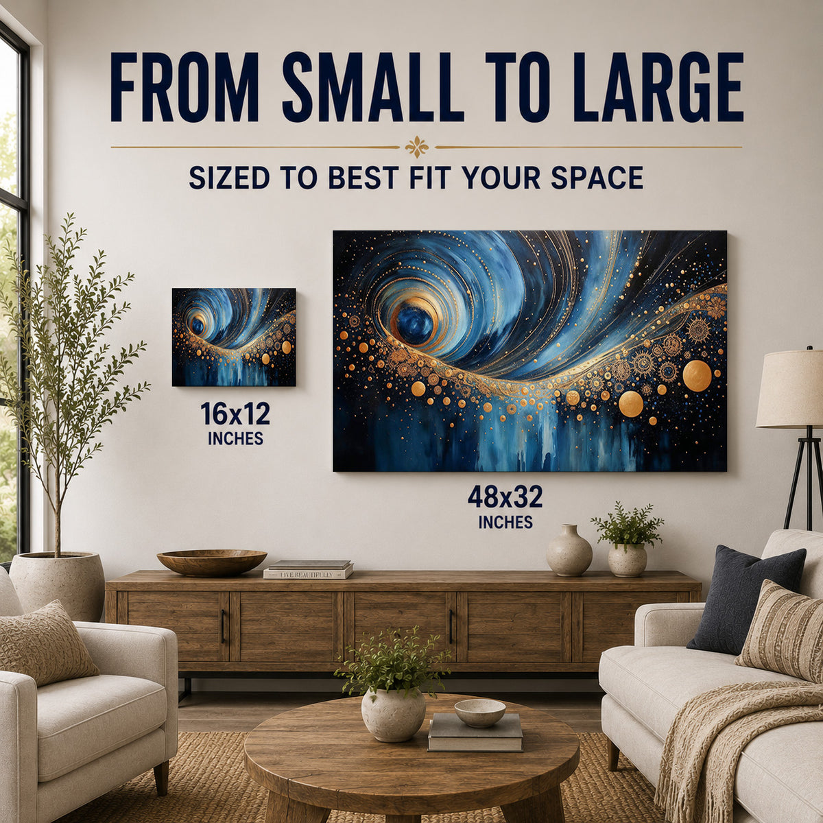 Celestial Gold – Blue and Gold Abstract Art