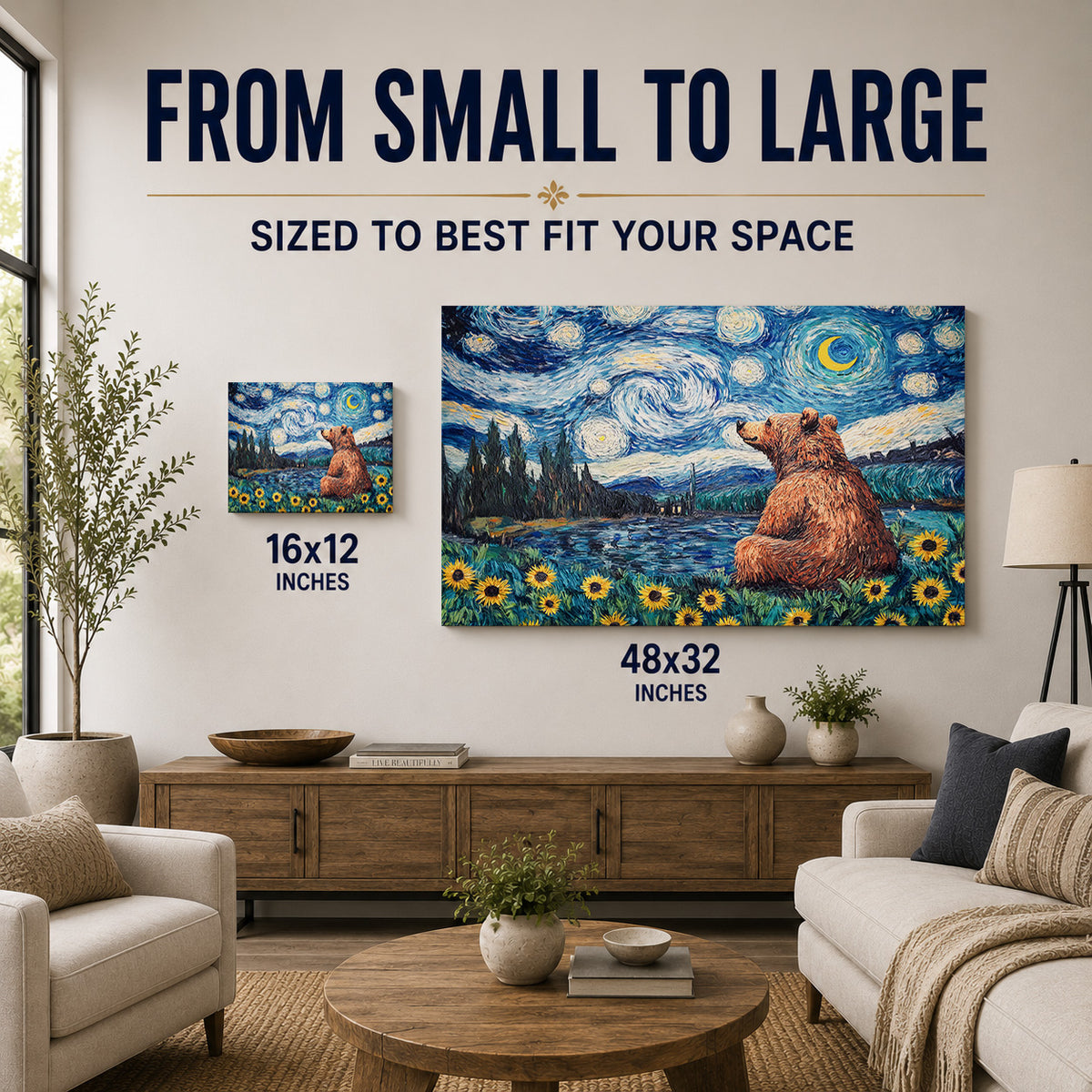Starry Night Bear Among the Sunflowers