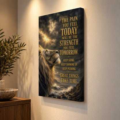 The Strength of Tomorrow – Motivational Lion Canvas Wall Art