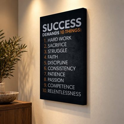 Success Demands 10 Things – Motivational Canvas Wall Art