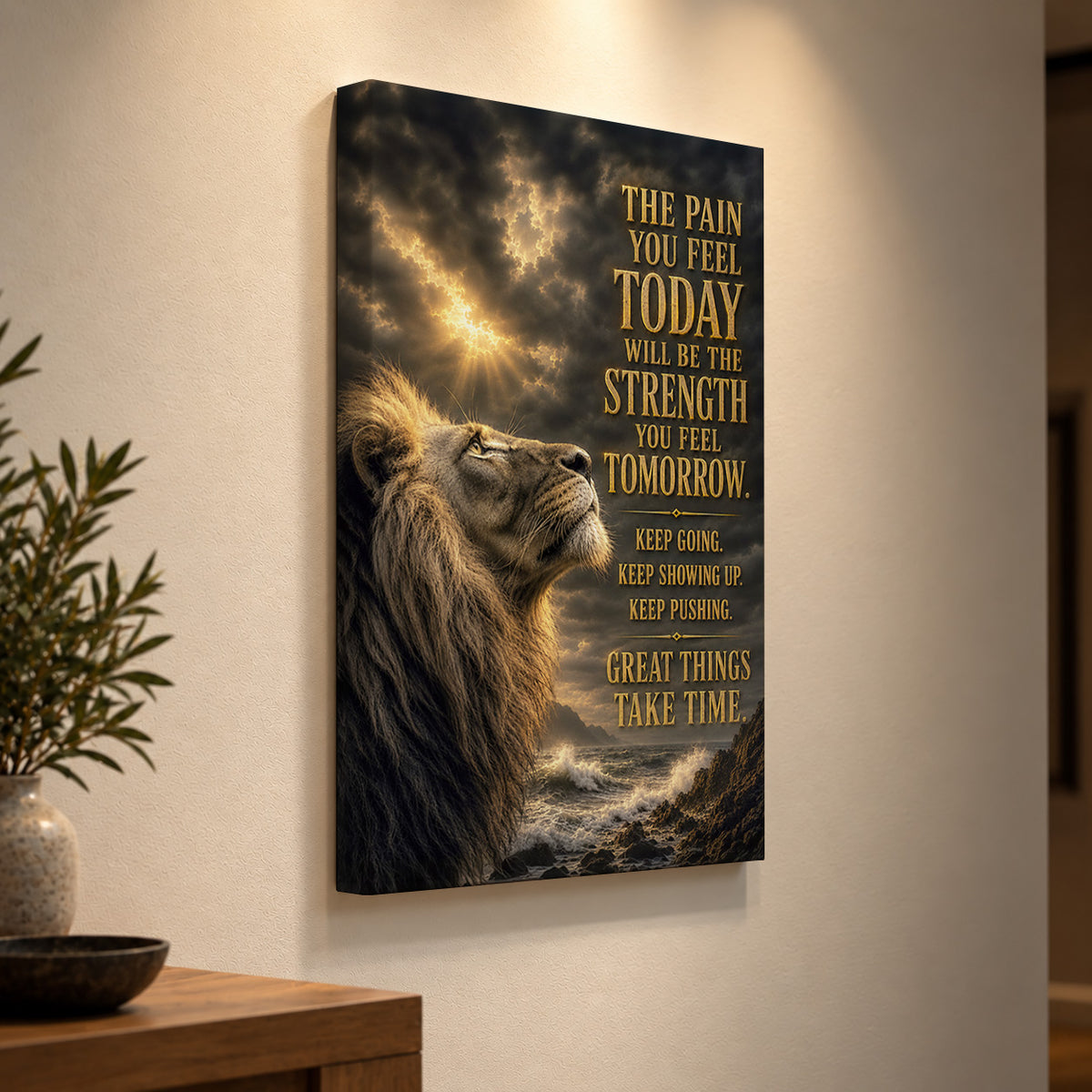 The Strength of Tomorrow – Motivational Lion Canvas Wall Art