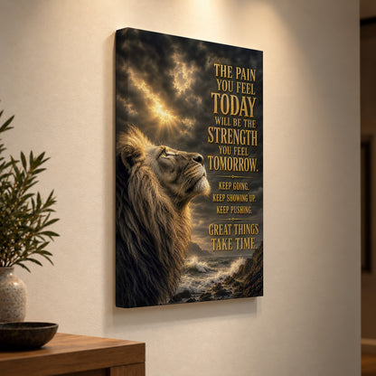 The Strength of Tomorrow – Motivational Lion Canvas Wall Art