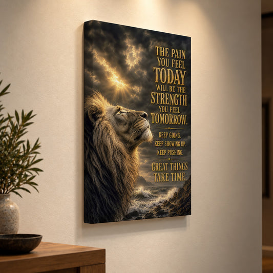 The Strength of Tomorrow – Motivational Lion Canvas Wall Art