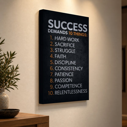Success Demands 10 Things – Motivational Canvas Wall Art