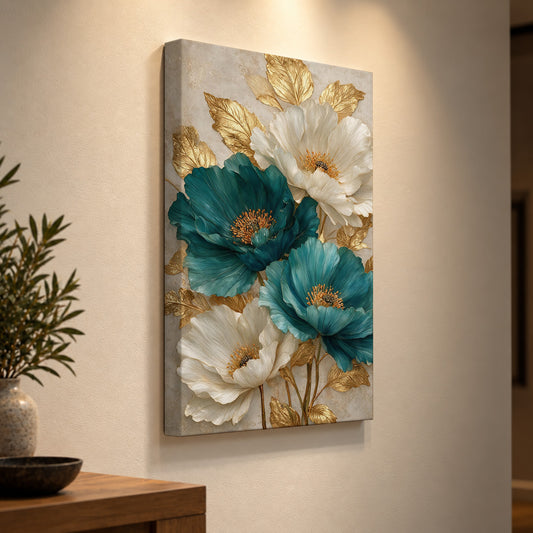 Teal & Ivory Golden Blooms