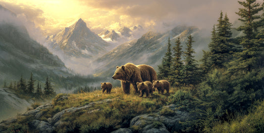 Momma and her 3 Cubs Canva Art