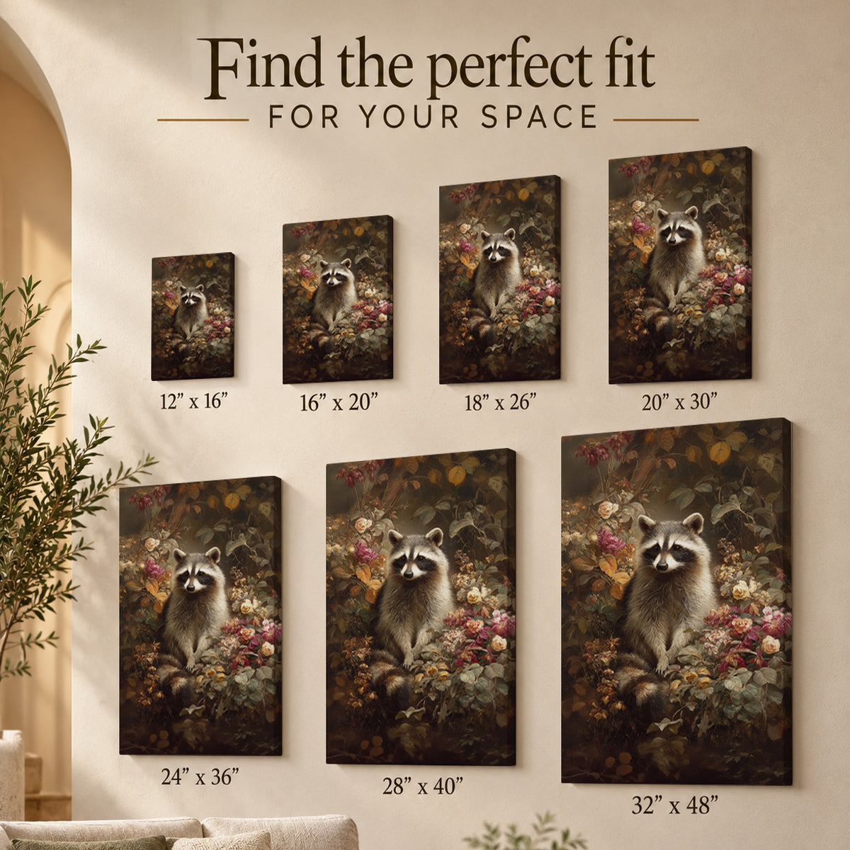 Woodland Visitor – Raccoon & Wildflowers Canvas Print